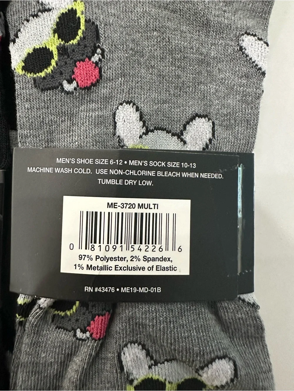 Marc Ecko Men’s Dog-Print Crew Socks - Black & Gray with Neon Accents